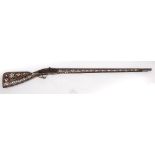 A 19th century Turkish white metal and mother of pearl inlaid percussion cap rifle: the 35 inch