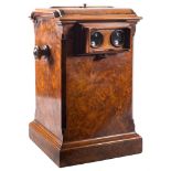 A Victorian Walnut tabletop stereoscope viewer: unsigned, the arched moulded top with mirror,