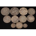 A group of silver coins including 1887 double florin, 1887 halfcrown, 1889 crown etc.