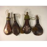 A copper and brass powder flask by W Foster & Co, Sheffield:,