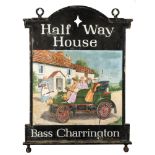 A mid 20th century public house double sided sign for the 'Half Way House',