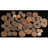 A selection of world copper coins including Japanese 100 mon pieces etc.