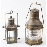 A Copper and brass Anchor lamp and a square section Nauticalia lamp: (2)