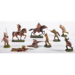 A group of Elastolin Wild West Indianer range figures:, comprising two riders on horseback,