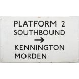 A London Underground enamel Northern Line 'Platform 2' sign by Garnier: 'Southbound.