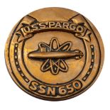 A circular bronze ward room badge for the United States Navy Sturgeon-Class Attack Submarine 'USS