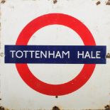 A London Underground enamel target/bullseye sign for Tottenham Hale by Burnham & Co, London,