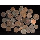 A bag of English copper coins: including George II evasions and a cartwheel 2d.