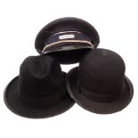 A black felt bowler hat,
