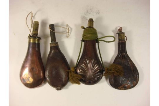 A copper and brass powder flask by W Foster & Co, Sheffield:, - Image 2 of 2