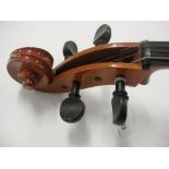 A 20th century German cello:, scroll carved headstock with ebony keys and fingerboard,