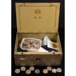 A strong box containing modern coinage including eleven £5 coins and twenty four £2 coins.