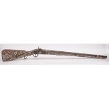 A 19th century Turkish mother of pearl inlaid percussion cap rifle: the 28 1/2 inch two stage