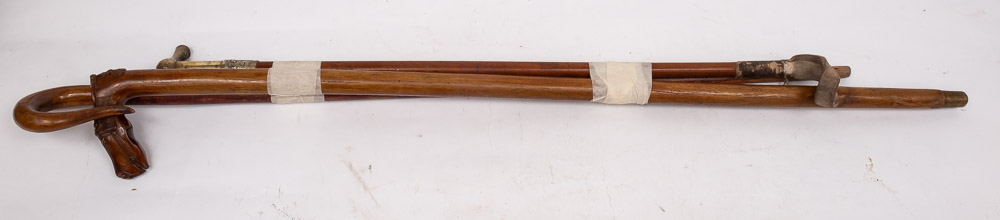 A brass mounted riding crop: together with a Russian carved horse head walking stick and one other - Image 2 of 4