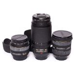 A Sigma 30mm f1.4 lens, a Nikon 70-300mm f4.5-5.6g lens, a Sigma 10-20mm f4-5.