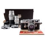 A Leica M3 serial number '991064': chrome body with black crackle finish, fitted' Leica Meter AR',