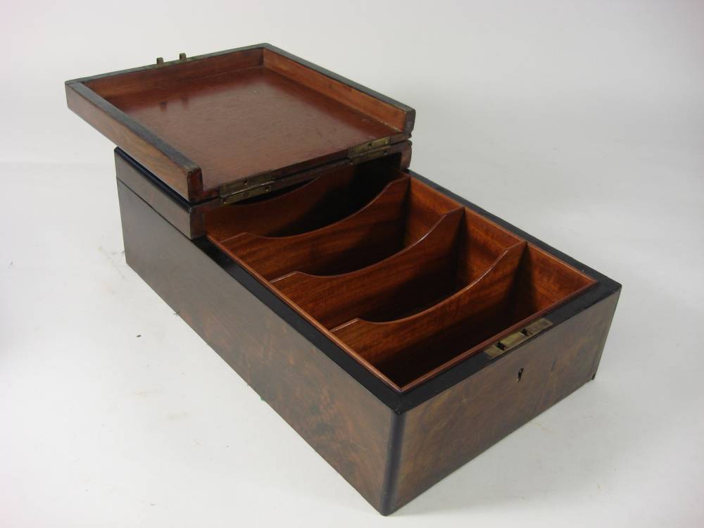 A Victorian walnut stereo box,: the double hinged lid enclosing five fitted compartments, - Image 2 of 2