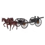 A French diecast 75mm gun, limber and two horses: 21cm long.