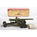 Britain's No 2064 155mm Gun M1 (2nd version): green finish with two wheeled trail carriage,