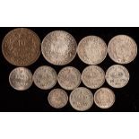 A collection of French coins: including a high grade 1867 2 francs, 1866/67 1 franc,