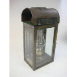 A French brass rectangular 'Officers' ship's lamp: with handle over arched top and glazed body
