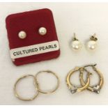 4 pairs of 9ct gold earrings.