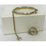 3 items of rolled gold Jewellery. A 9ct gold bronze core bangle.