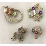 4 costume jewellery stone set brooches.