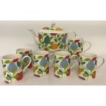 Brand New, Whittard of Chelsea, ex stock teapot and 6 matching mugs in "Apple Tree" design.