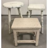 3 vintage painted wooden stools.