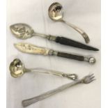 A small collection of silver and silver plate condiment cutlery.