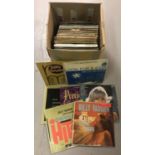 A box containing a large quantity of assorted vintage vinyl LP's.