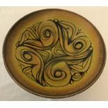 A vintage Aegean design large Poole pottery bowl in yellow, orange, brown and black colourway.