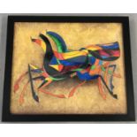 A large colourful abstract painting of horses galloping, signed J Cutzmer.