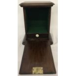 A small Victorian mahogany cabinet with brass lock & key and interior drawer with ceramic handle. .