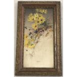 A Victorian gilt framed oil on board, still life depicting flowers and berries.