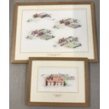 2 framed and glazed mounted colour drawings of the development, Stiffkey Old Hall.