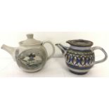 2 studio pottery teapots. Both in neutral colourway's, one marked Gods Hill to base.