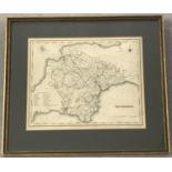 A framed & glazed antiquarian map of Devonshire.