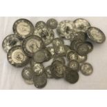 A quantity of 47 white metal Chinese coins, some converted into buttons.