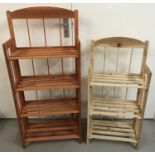 Two folding pine shelving units of different sizes.