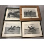 Four framed and glazed antique horse racing prints.