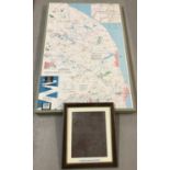 Large Waterways map of the Norfolk Broads 1963 and framed printing plate of Salhouse, Norfolk, 1881.