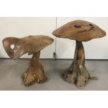 2 rustic wooden ornamental garden mushrooms.