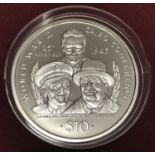 A 1995 Republic Of Liberia 10 dollar WWII Ciro Conference commemorative fine silver coin.