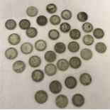 36 antique and vintage 3 pence coins to include silver.