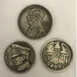 3 WWII style reproduction German coins depicting Adolph Hilter.