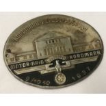 A WWII style German N.S.K.K. (National Socialist Motor Corps) 1937 Motor Rally plaque.