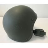 A circa 1990 Swedish Tanker Helmet with padded lining and canvas chin strap.
