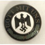 A German WWII style enamelled screw back badge "Gott Mit Uns" (God with us).